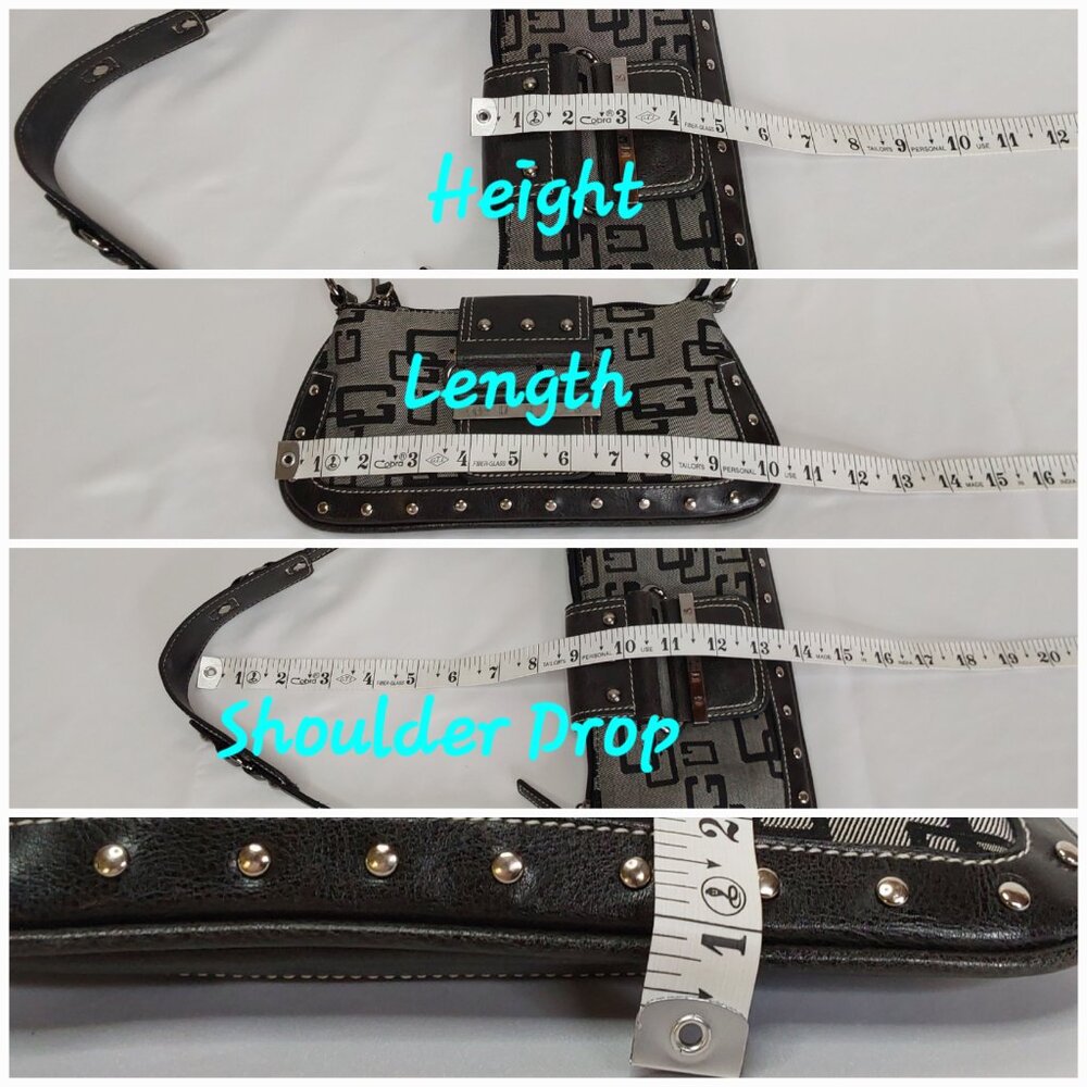 'GUESS' STUDDED MONOGRAM SHOULDER BAG SIGNATURE BIMBO BAGUETTE - Picture 13 of 16